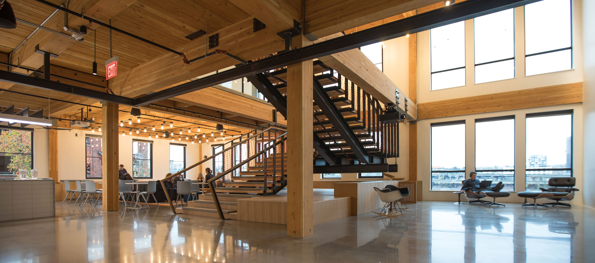 Interior of an office building featuring wood construction