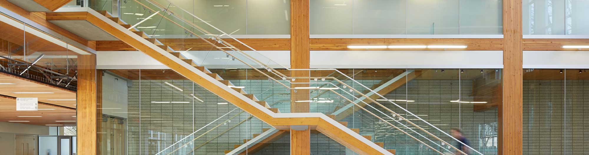 Interior of Earth Sciences Building featuring wood construction