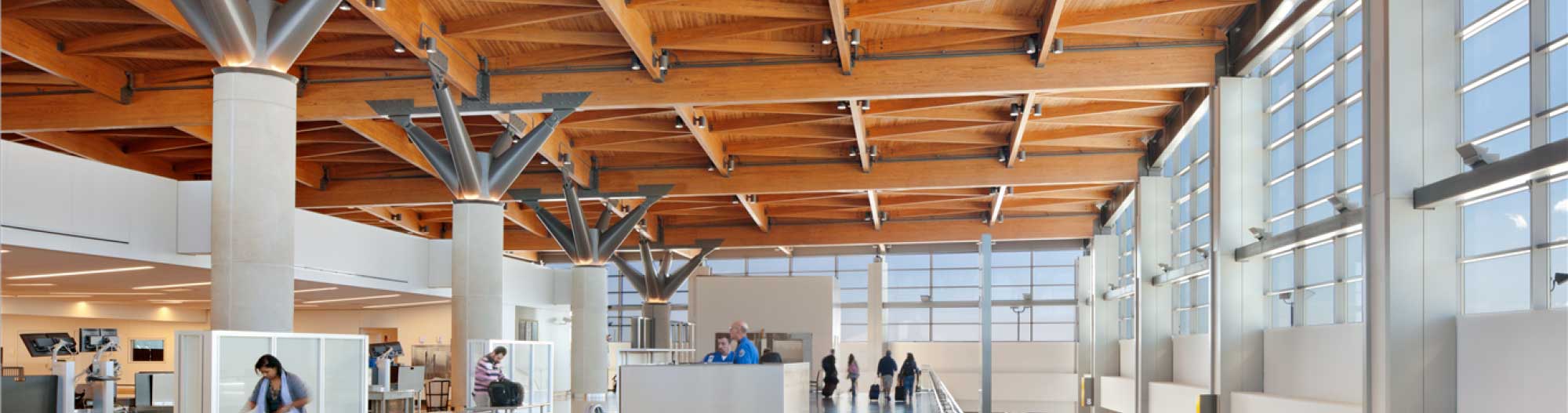 Interior of airport featuring wood construction