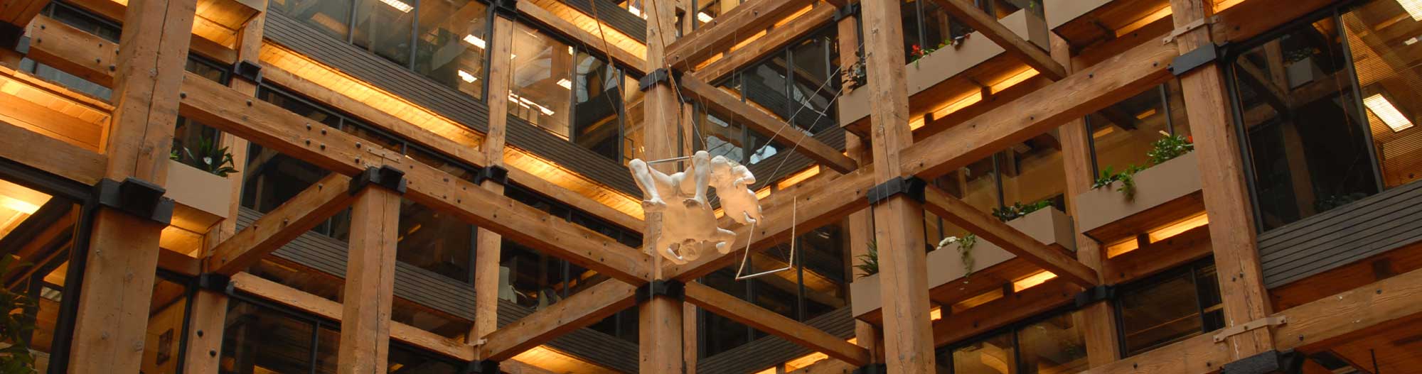 Image of the inside of a museum featuring wood construction