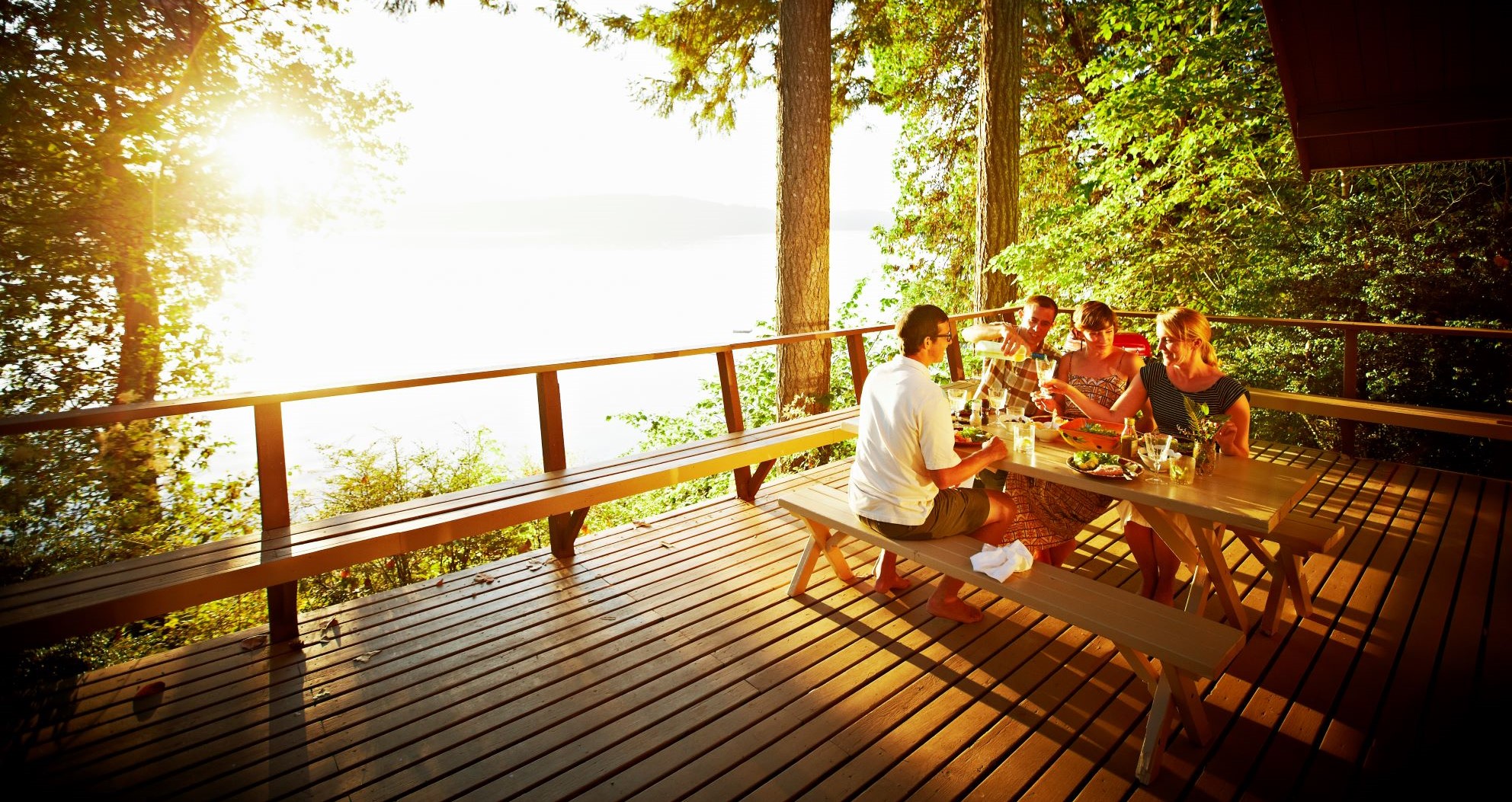 People sitting on a deck